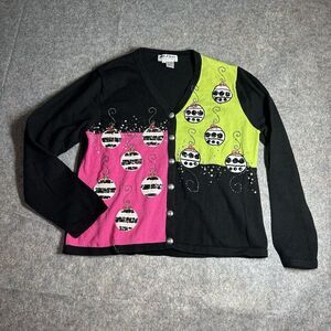 Jack B Quick Ugly Christmas Sweater Womens XL Beaded Ornament Holidays Cardigan